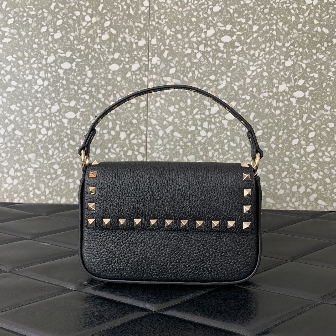 Valentino Garavani Rockstud Small Shoulder Bag in Black Grainy Calfskin